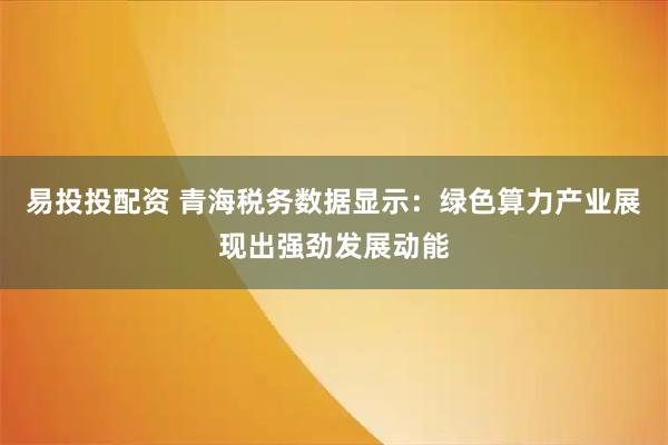 易投投配资 青海税务数据显示:绿色算力产业展现出强劲发展动能